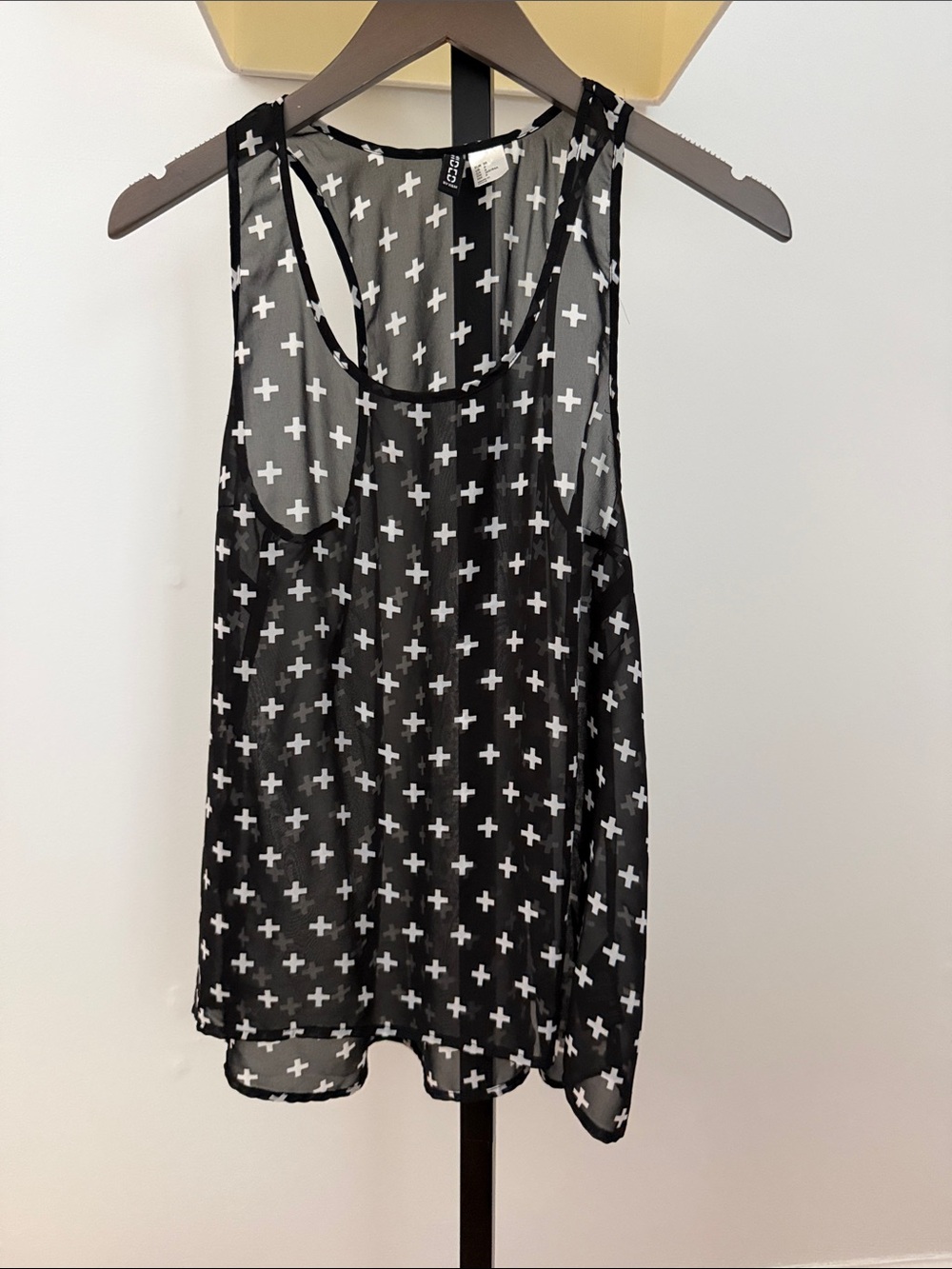 H&M Black Sheer Cross-Print Racerback Camisole
